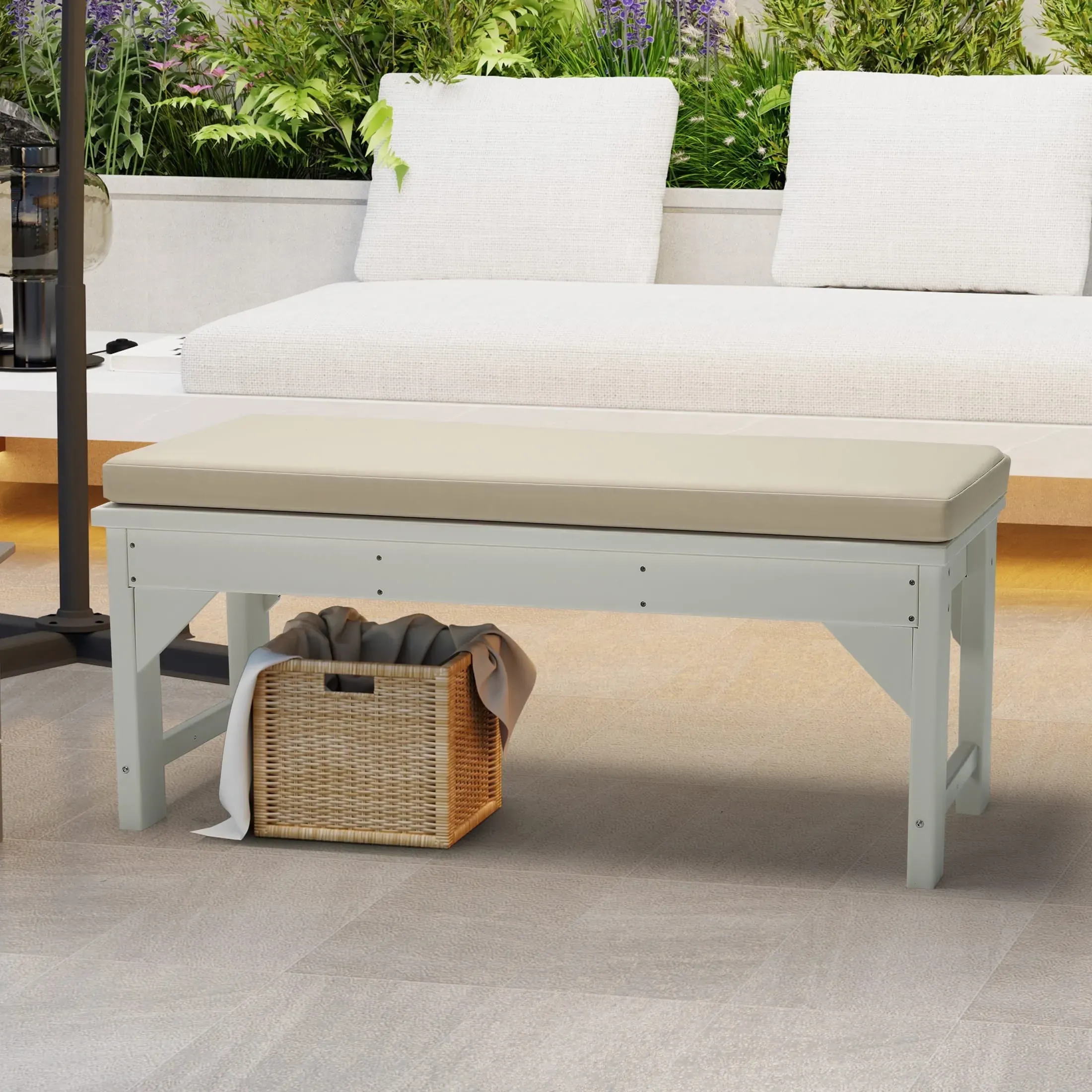 Solace Water Resistant Outdoor Patio Bench Seat Cushion, 43 x 18, Beige